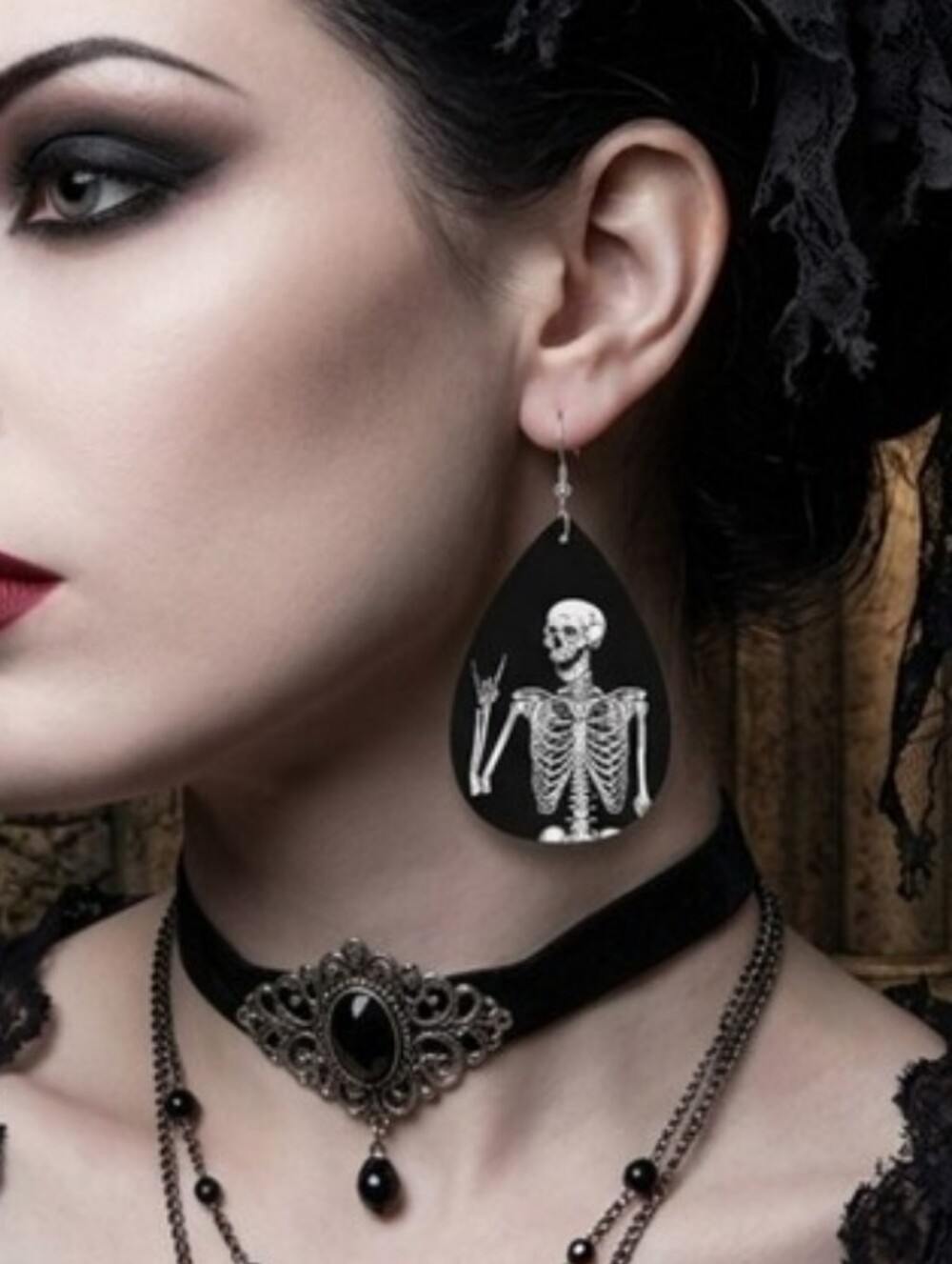 Gothic Skull‎ Faux Leather Teardrop Halloween Earrings Faux Fashion Jewelry